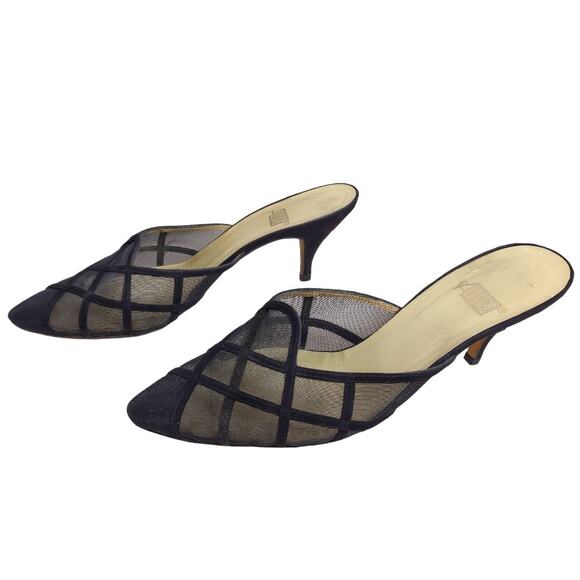 ALLURE Black Slip On Mules Size 7.5 Black Mesh and Suede Trim High Heels Formal - Picture 4 of 11